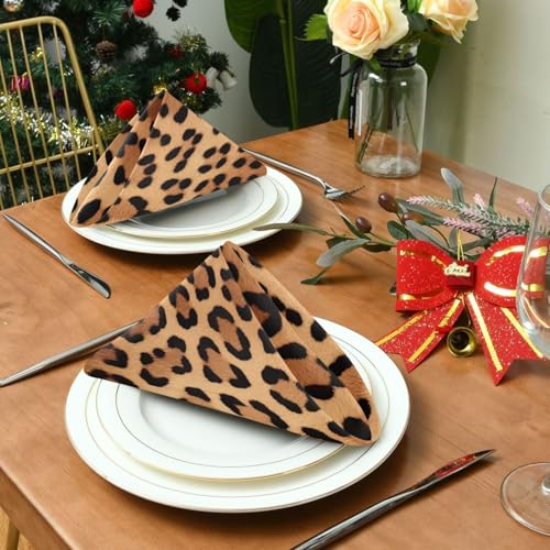 Servilletas de tela estampado leopardo set x4 50.5x50.5 cm miniatura 3