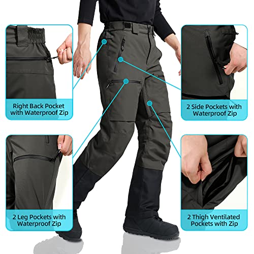 Pioneer Camp Herren Skihose Gefüttert mit Hosenträger Ski Hosen Schneehose Snowboardhose Outdoorhose Grau XL