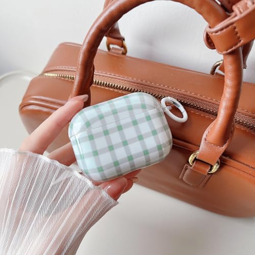 Image of MINSCOSE for AirPods Pro 3 Clear Case,Cute Retro Plaid Pattern Design with Girly Keychain Lock,Soft TPU Protective Shockproof Cover with Cleaner Kit for Girls Women for AirPods Pro 3-Green