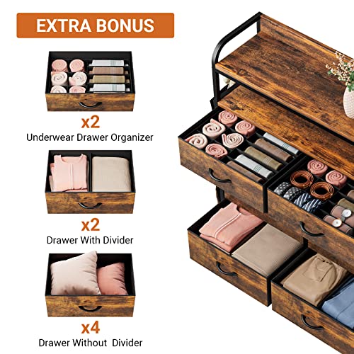 Lulive 8 Drawer Dresser With Shelves, Chest Of Drawers For Bedroom With Side Pockets And Hooks, Fabric Storage Tower Organizer For Nursery, Hallway, Closet, Wood Top (Rustic Brown) #TOP3