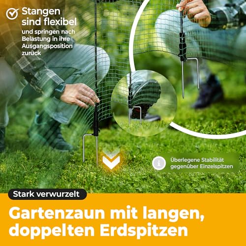 NATURIZ® Weidezaun in 50m x 90cm Komplettset - mobiler Hundezaun & Hühnerzaun extrem stabil, ohne Strom, Grün (50m)