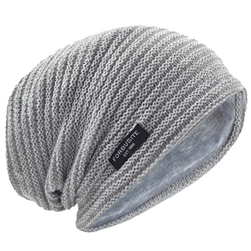 Hombres Slouch Gorrita Tejida Tejer Casquete Largo Holgado Forrado Invierno Verano Sombreros (Sólido Pálido)