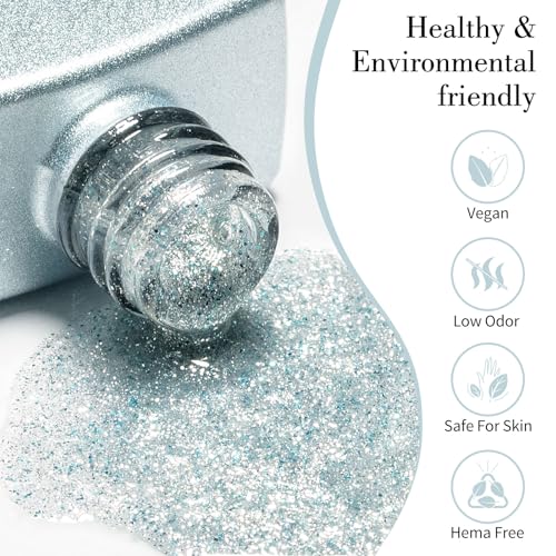 Image of CANNI 9ml Light Blue Glitter Gel Nail Polish High Gloss UV LED Soak Off Gel