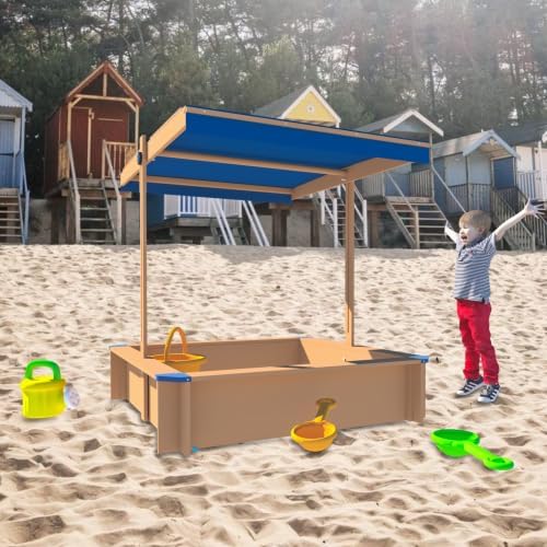 Generic Kids Sand Boxes with Canopy Sandboxes, with Adjustable Canopy,Children Outdoor Wooden Playset - Sandbox for Camping Outdoors（45.3 * 45.3）