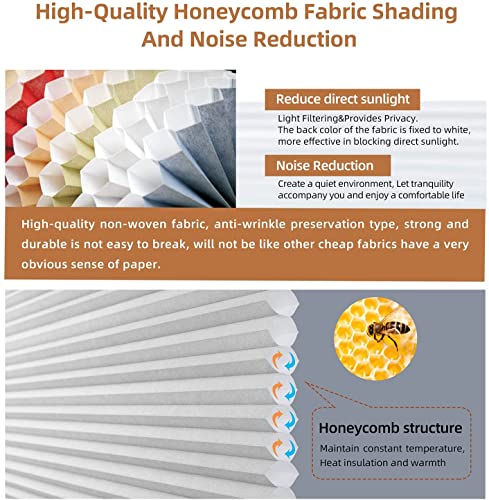 Berissa Cordless Cellular Shades Honeycomb Blinds, Light Filtering Thermal Insulated, Free-Stop Cell Blinds, Custom Size, Aluminum Honeycomb Shade For Window, Bedroom, Office, White, Custom Size #TOP6