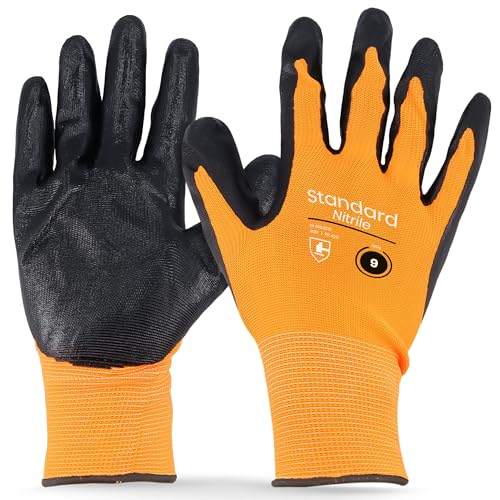 10x Gants De Travail En Nitrile Taille 9 Antidérapants Pour Montage Mécanique Jardinage Bâtiment Industrie Protection Des Mains Utilisation Intensive
