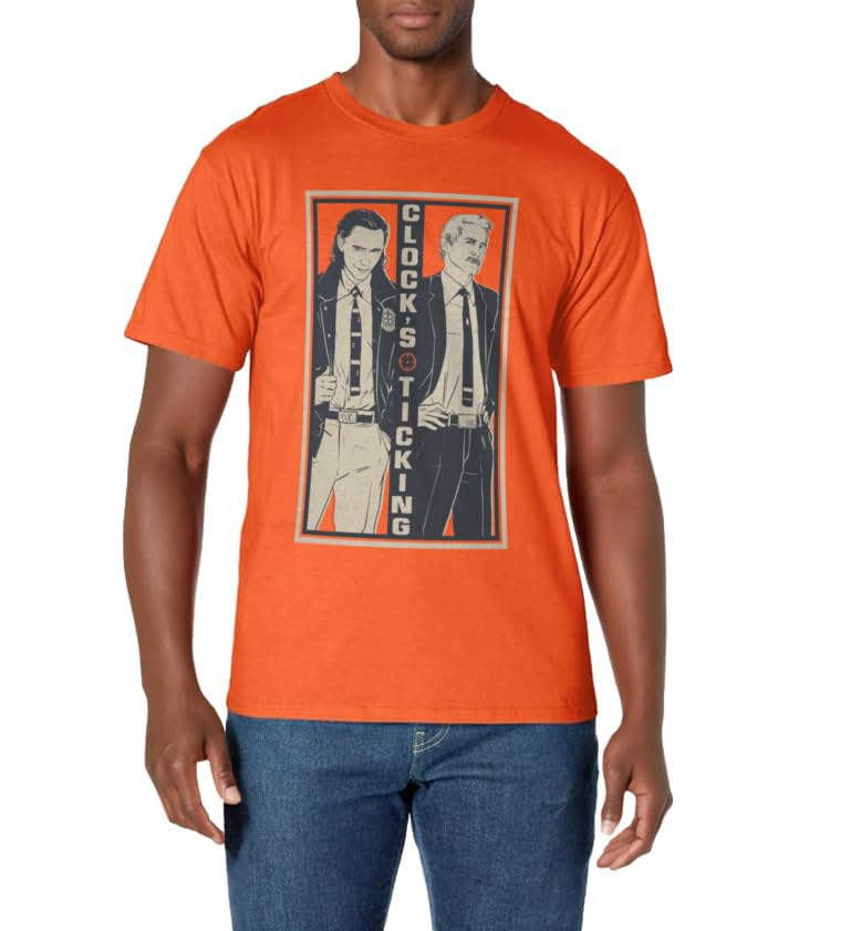 T-shirt Loki et Mobius Marvel orange rétro en coton confortable