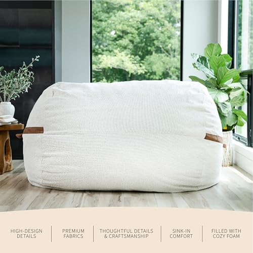 Image of Big Joe Fuf 7Ft Giant Foam Bean Bag Chair, Oversized Couch with Removable Cover for Kids, Teens, Adults, Sandstone Textured Boucle, 7 Foot | Premium Shredded Foam Filled, Textured Boucle, Adult-Sized Comfortable Seating, Supports Up to 300 lbs