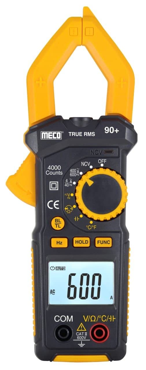 Meco 90+ Digital Clampmeter 600A AC TRMS Auto Ranging, 3¾ Digit, 4000 Counts, Temperature, Capcitance, Data Hold, Backlight, Torchlight, NCV (LED, Buzzer & EF Strength), APO (B0BLXBBKRC) Amazon Price History, Amazon Price Tracker