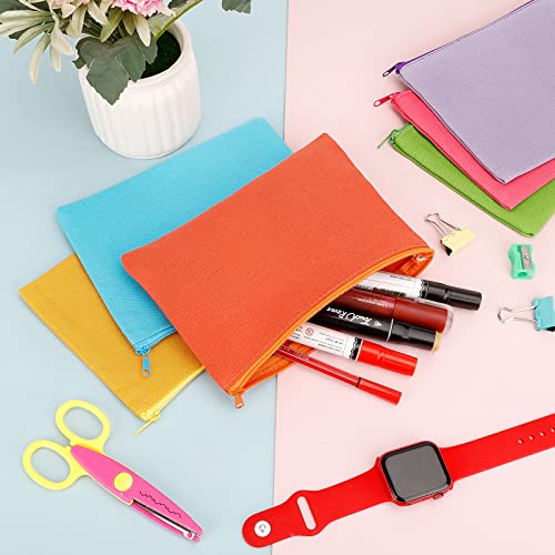 Image of 12 Pieces Cotton Canvas Makeup Bag, Multipurpose Cosmetic Bag with Zipper Travel Toiletry Pouch, Blank DIY Craft Bag (Multicolored B, XL)