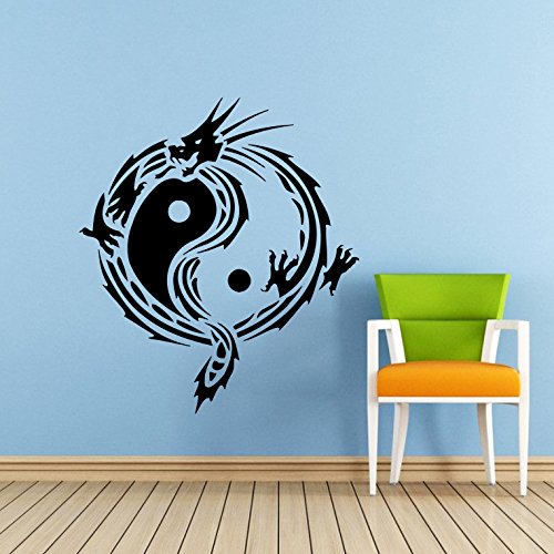 Wall Decal Yin Yang Dragon Symbol Geometric Chinese Asian Vinyl Sticker Decals Home Decor Kids Vinyl Sticker Wall Decal Nursery Bedroom Murals Playroom Art (6119)