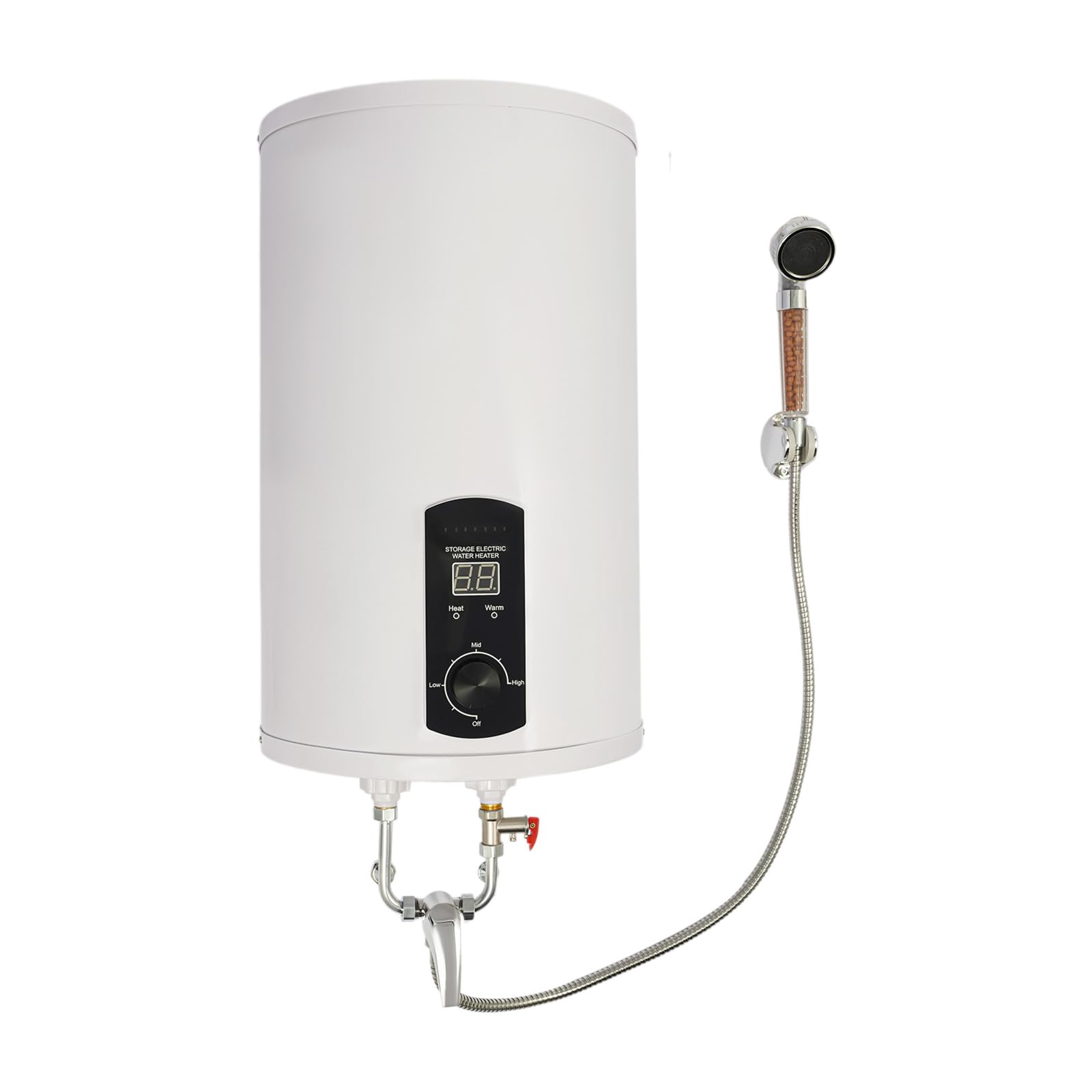 Elektryczny podgrzewacz wody 30 l do prysznica, z głowicą prysznicową Faucet | IPX4, ochrona przed wyciekiem, regulacja 25-75°C, przyłącze G1/2, słuchawka prysznicowa do kuchni, toalety, łazienki