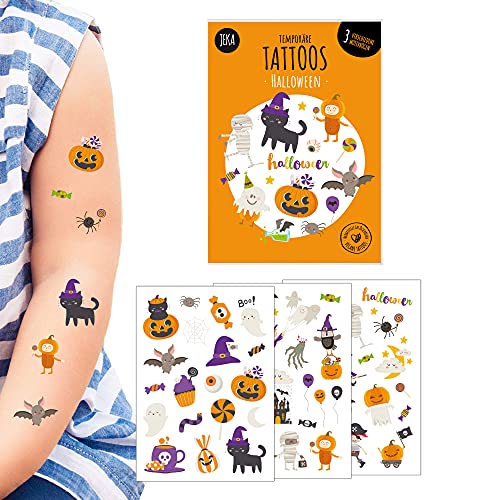 Hautfreundliche Kindertattoo Halloween, 3 Bögen Tattoo-Kinder, Geschenkidee Halloween, Kinder-Tattoos Mitgebsel, Mal Mich Bunt