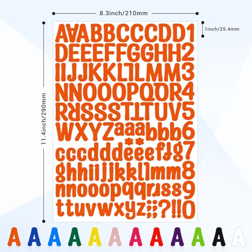 1512 Letter Stickers, 12 Sheets Alphabet Sticker, Vinyl Letters, Mailbox Numbers, Self Adhesive Sticks for Scrapbook, Graduation Cap, Water Bottle, Windows, 1 inch Multicolor Stick on Letters