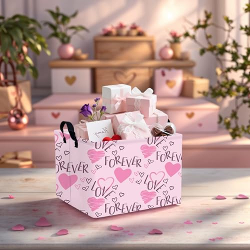 Image of Cute Heart Valentine's Day Basket Gifts Empty Storage Basket for Kid and Baby Room Decor (Love for Ever Pink Heart)