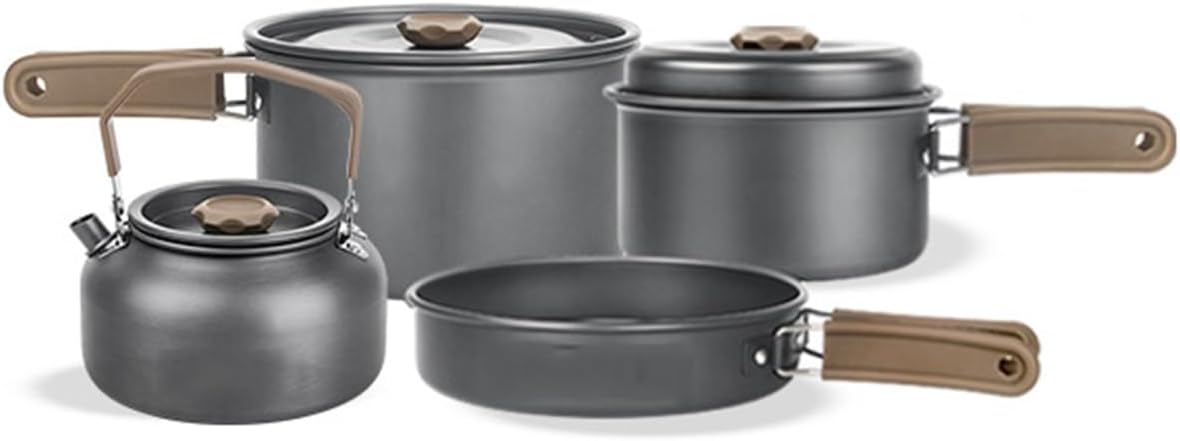 Portable Outdoor cooking equipment - 2-3 person camping pot set with folding pot and kettle Perfect for Outdoor Camping