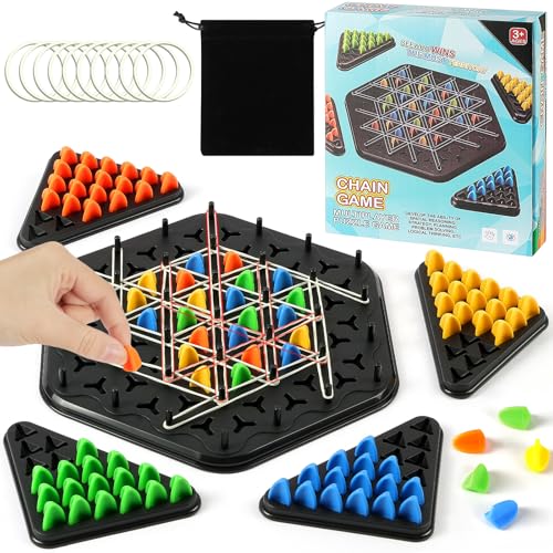 AYESY Juegos De Clavijas Triangulares, 22 cm Juego De Mesa De Ajedrez Triangular con Bandas Elásticas Juguetes interactivos, Juego de triángulo de Cadena para Niño Adulto Fiestas y Viajes