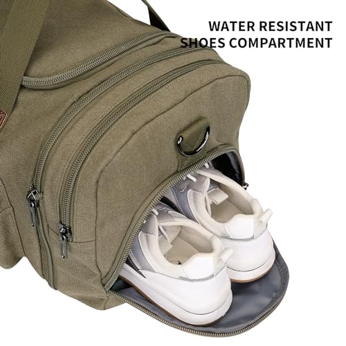 Image of WITZMAN Mens Duffle Bags for Traveling Canvas Weekender Travel Bag Expandable Overnight Bag Carry on Bag(A8007 Army Green)