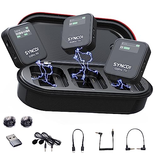 SYNCO - Microfono lavalier wireless G2 A2 Pro 2.4G 1-Trigger-2 150Hz Low-Cut con display OLED per broadcast, VLOG, Youtube