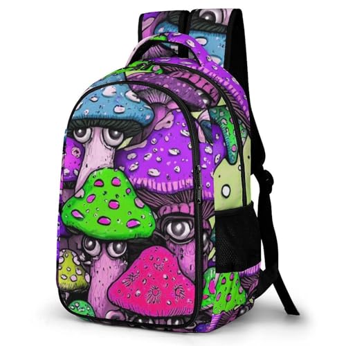 Lightweight Backpack, Women's Elegant Colorful Mushrooms Art Backpack with Pockets and Handle, Reusable Sturdy Travel Shoulder Bag
