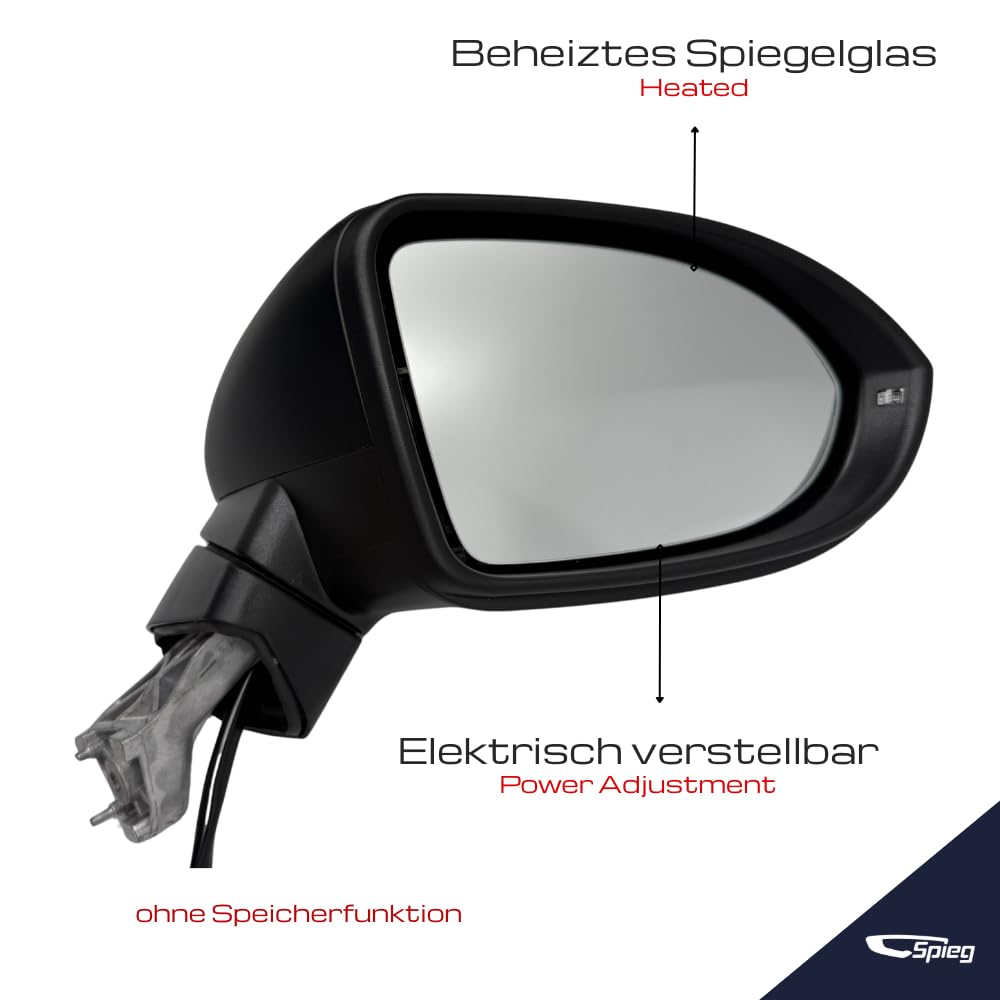 Spieg Außenspiegel Rechts für VW Passat B8, Variant/Alltrack 2015–2023 Elektrisch Einklappbar, Umfeldbeleuchtung, Schwarz, 9 PIN