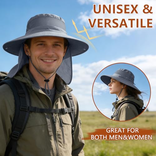 Sun Hats for Men Women Fishing Hat with Neck Flap,UPF 50+ Sun Hat Waterproof Wide Brim Bucket Hats for Safari Hiking - Image 3
