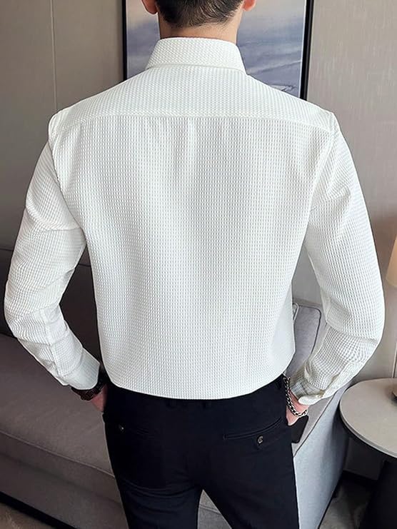 Image of GRECIILOOKS Men's Formal Button Down Shirt - Slim Fit Shirt's for Men | Textured Long Sleeve Polycotton| Business & Meeting Ready (Available in Plus Size)