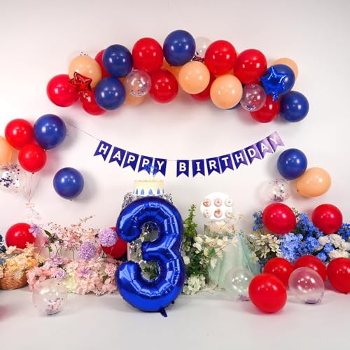 Image of 3rd Birthday Decorations for Boys Baseball,Navy Blue Red Nude Balloons | Party Decorations Birthday Banner Number 3 Baseball Glove Foil Balloons Cake Topper Sport Party Baby Shower