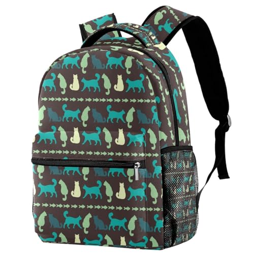 Sac à dos d'école imprimé chat multicolore pour ados et filles 40cm
