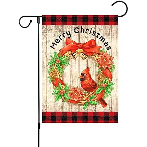 WODISON Christmas Garden Flag For Yard House, 12x18 Inch Christmas Wreath Double Sided Printing, Outdoors Home Decoration Banner, Burlap Cover