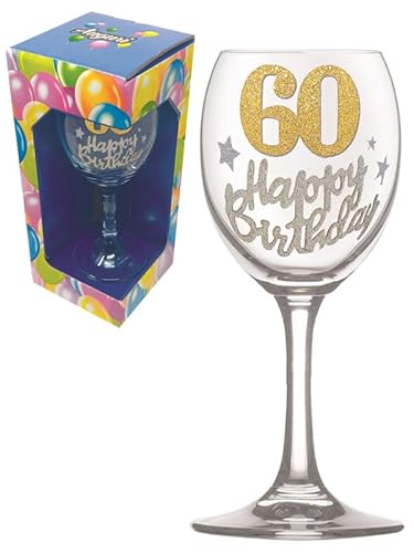Generico bicchiere Calice da Vino in Vetro per 60° Compleanno, Decorato con glitter oro 60 anni