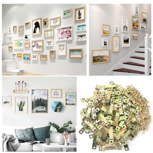 Image of 100 Pcs Sawtooth Hangers Picture Hanging Kit 1.77in Sawtooth Picture Hangers Picture Hooks with Screws Picture Frame Hangers for Photos Artwork Clock (Colored Gold /XK-JC)