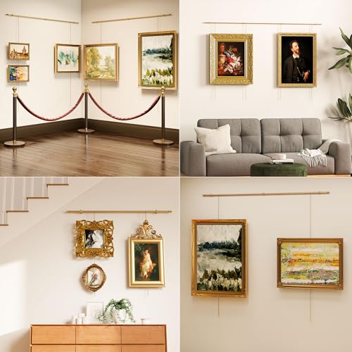 4FT French Style Adjustable Picture Hanging Rail with Brass Finish - Rust-Resistant Stainless Steel Wall Art Track System, Gold Tone Decor Rod with Chains & Hooks(Not Include Picture Frame) by Awvob - Image 5