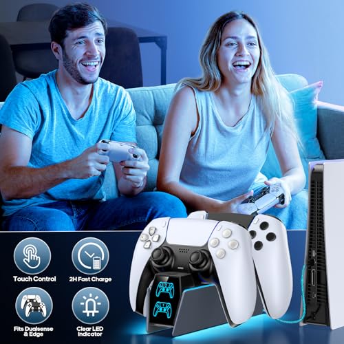 Image of Controller Charger Station Compatible with Play 5 Faceplates Edge & Dual Controller, 9 Lightings P 5 Accessories Charging Station, P 5 Dock Stand with LED Indicator & On-Off Switch, Gray