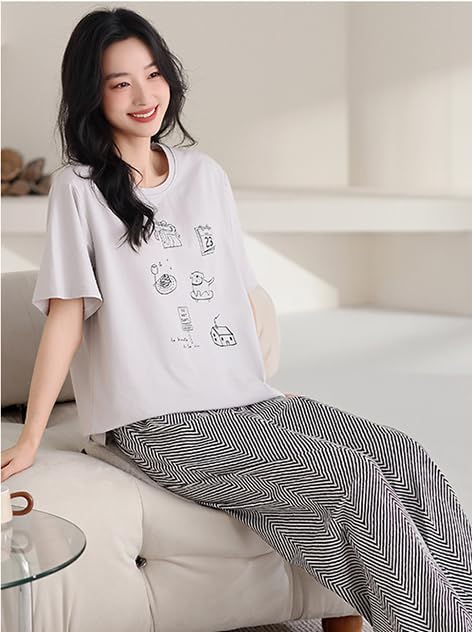 Image of GLASGO Women's Cotton Pajama Set with Top & Pants|| Korean Night Suit|| Lightweight Printed Set || Soft & Comfy Sleepwear for Girls & Women || LNS-3-$