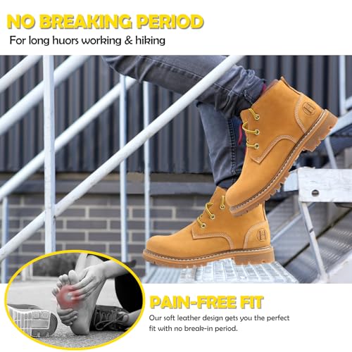 Image of Men's Soft Toe Nubuck Leather PU Sole, Wheat Work Boots-82103
