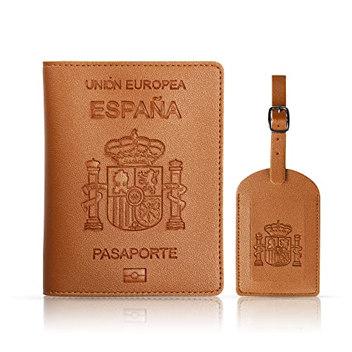 Funda de pasaporte España para Documentos de Viaje, Portadocumentos, Etiquetas de viaje, Cartera de Cuero PU, Tarjeta de Identificación