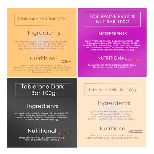 Image of COCOCART Toblerone Chocolate Bar,Enjoy Toblerone,The Iconic Triangular Chocolate From Switzerland (Pack Of 4,Milk,Dark,White,Fruit & Nut),100 Gram