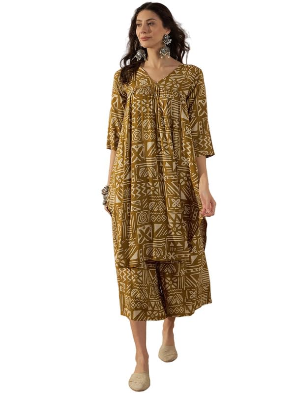 inweave Dark Yellow Ethnic Vneck Flared Kurta Set-picture-14