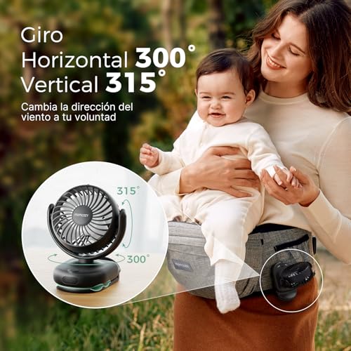 Miniatura 7 de Momcozy Ventilador Portatil Con Clip Para Cochecito, Ventilador Pequeño Ultraligero De 117g Con 4 Velocidades Ajustables, Espacios 4,5 Mm, Recargable Y Giratorio Para Portabebés, Mochila, Mesa Y Cuna