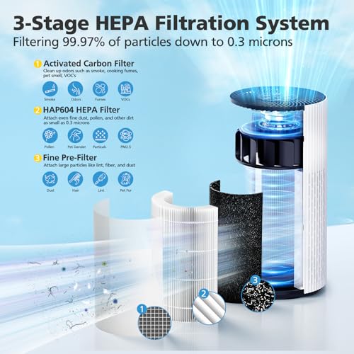 Image of 2 Pack HAP604 Air Filter Compatible with ECOSELF HAP604 Air Purifiers for Home Large Room 360 Air Intake & Outlet 3-In-1 Efficiency Filtration System for Bedroom Pets Cover Up to 1076 Ft