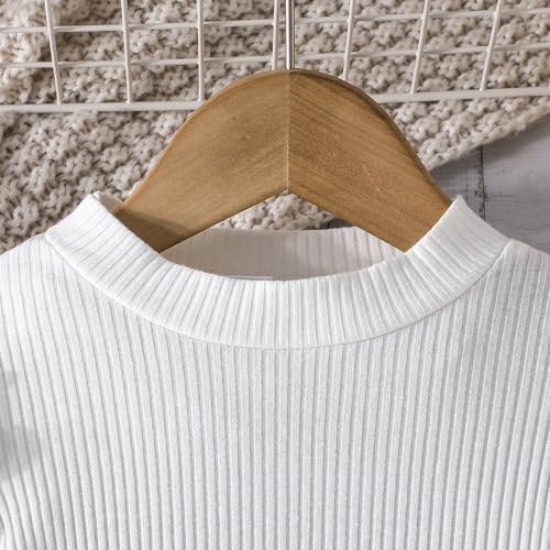 Image of Noubeau Toddler Girls Plaid Outfits Girls Puff Sleeve Knit Ribbed Shirt Tops Plaid Skirt Set Kids Fall Winter Clothes