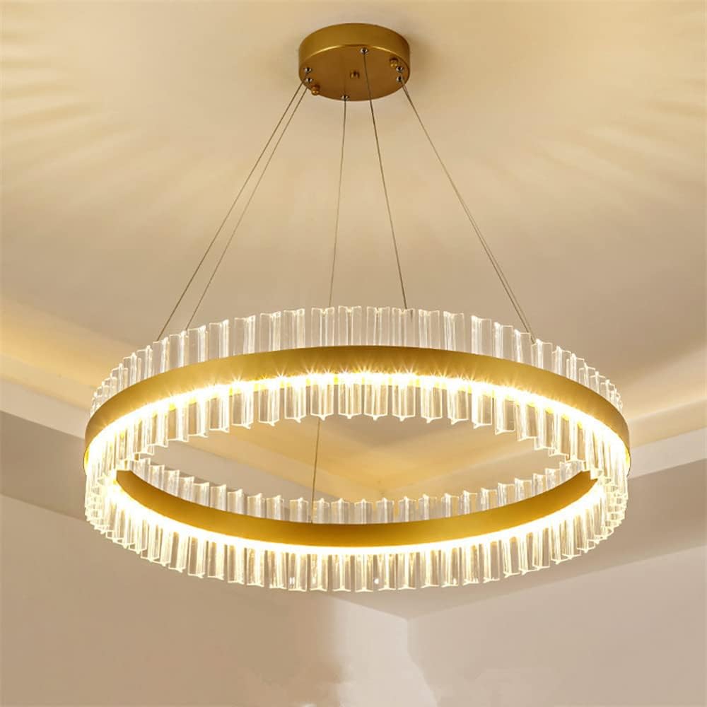 Led Crystal Chandelier,16 Inch Modern Gold Pendant Light Fixture 50W Dimmable Hanging Lights for Dining Room Living Kitchen Ceiling Lighting 3000-6000k Close to Ceiling Light Flush Mount