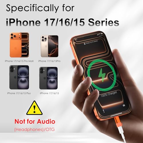 Image of 4 Pack Lightning to USB C Adapter for iPhone 15 /16 /17 /17 Pro Max, for iPhone 17 /16 Charger, Fast Charging & Data Transfer, Type-C Charger Connector Cable, Not for iPencil /Headphones /OTG (Orange)