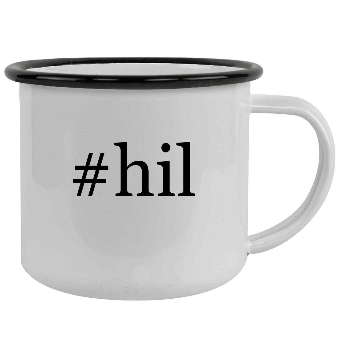 Rubber Docking #hil - Sturdy 12oz Hashtag Stainless Steel Camping Mug, Black