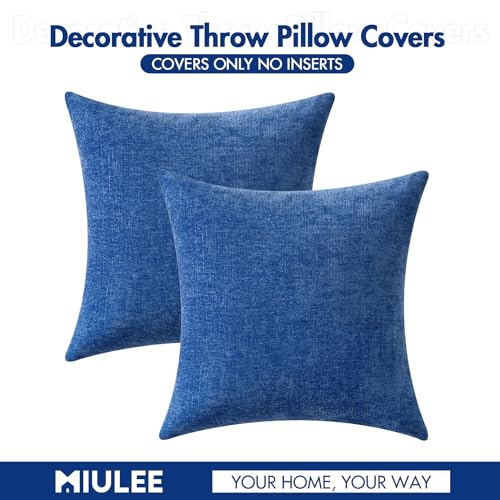 Image of MIULEE Pack of 2 Couch Throw Pillow Covers 18x18 Inch Soft Royal Blue Chenille Pillow Covers for Sofa Living Room Solid Dyed Pillow Cases