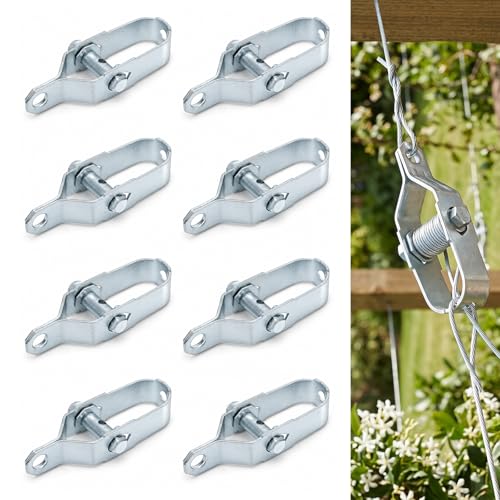 SLIAXINT 8 PCS Tendeur Grillage Galvanisé 10,5 cm Raidisseur de Clôture en Acier Épais avec Axe Plein Fil de Tension pour Grillage Jardin, Clôture Extérieure Poteaux Vigne Ferme Pâturage et Réparation