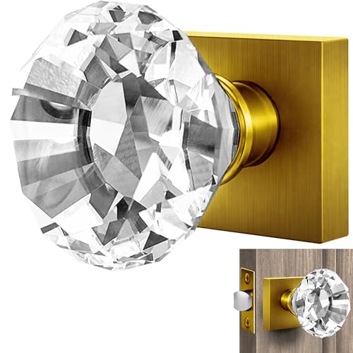 Crystal Door Knob with Lock, Glass Door Knobs Interior Privacy/Passage
