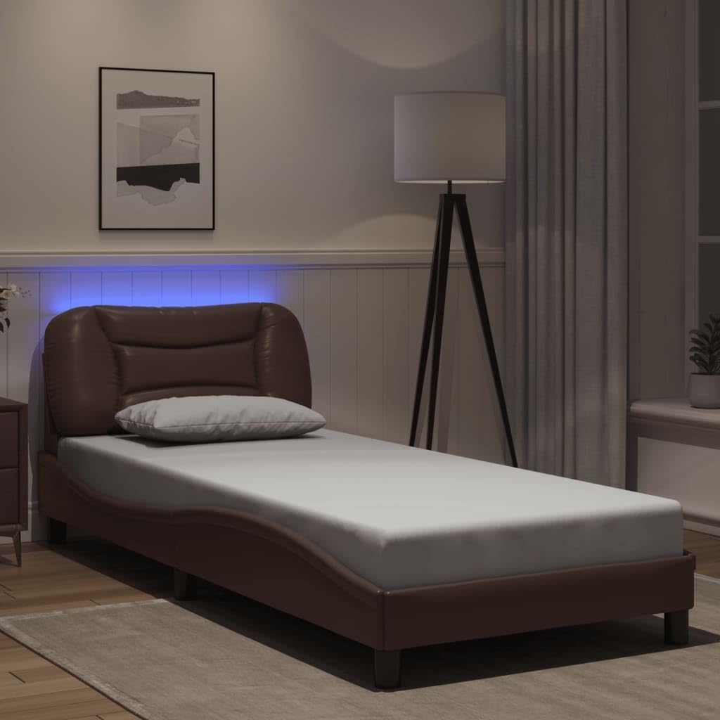 skóra ekologiczna z oświetleniem LED Hvar brąz 80x200 cm