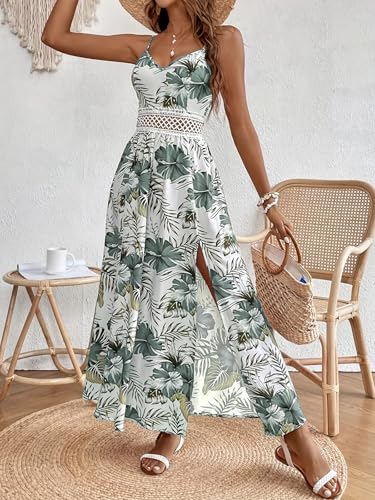 Women's Spaghetti Straps Floral Maxi Dress Boho Summer Sleeveless V-Neck Flowy Dress for Beach Hawaii Vacation3